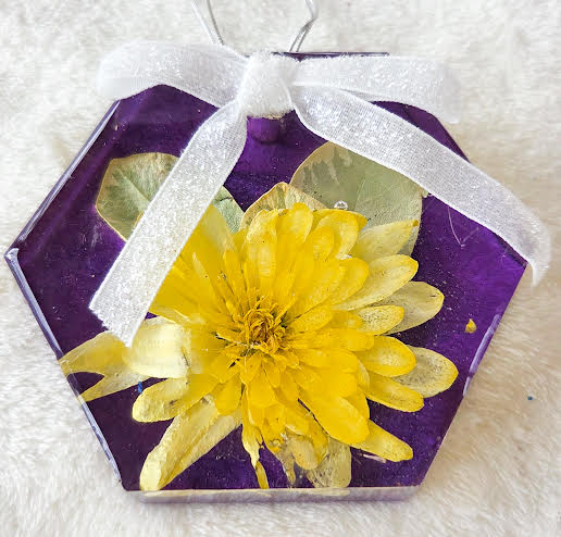 Hexagon Ornament - Yellow Chrysanthemum