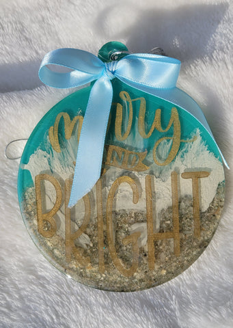 Merry and Bright Christmas Ornament  - Light Green